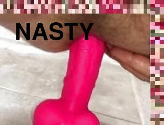 bad, anal, slyna, smutsig, ritt, dildo, busig, snuskig, dusch, ensam