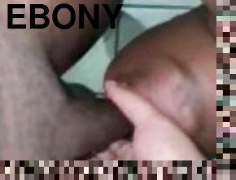 Ebony BBW sucks big black dick upside down