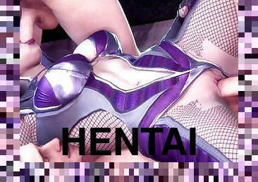 gros-nichons, japonais, butin, hentai, douce, seins, blanc, pénétrante