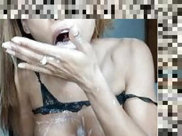 Amateur tranny tastytrap goes crazy with whip cream dildo solo masterbation webcam