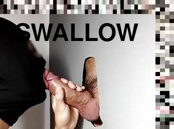 Boy with balls full of protein comes to gloryhole, cumshot abundantly