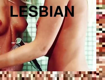 רחצה, רזה, חתיכות, לסבית-lesbian, אירופי, בלונדיני, יורו, מקלחת