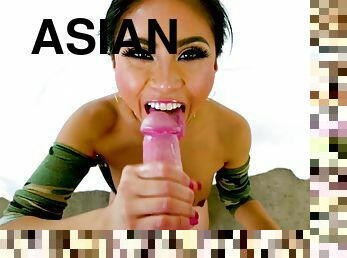 asiatisk, storatuttar, gigantisk-kuk, deepthroat, pov, ansiktssprut