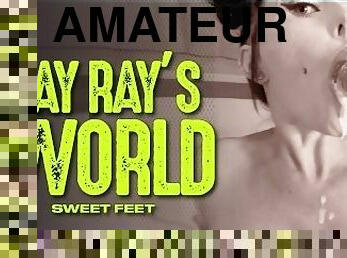 Ray Ray XXX Gets naked and lubes a dildo, sucks her feet before giving a dildo a foot job