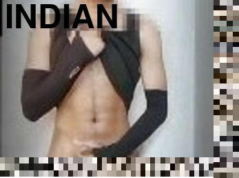 Slim Indian teen boy having huge dick , masturbating, showing balls,cute body with moan can you mak