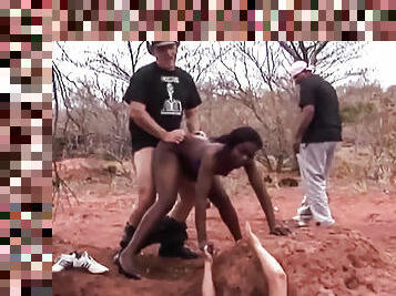 Cowboy rough fucking black ebony girl while BF stuck in ditch