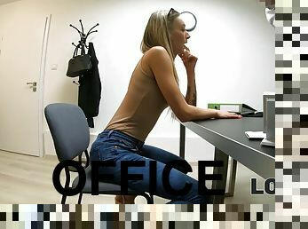 LOAN4K. Vixen with sexy eyes and long legs throws a leg in the creditors office
