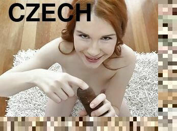 Redhead Czech slut plays with and sucks BBC foreskin POV