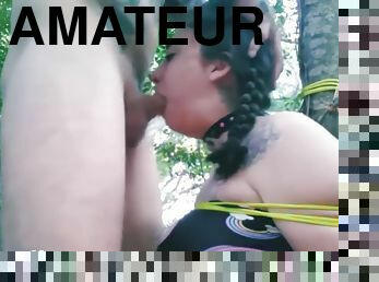 Tied Up To A Tree For Rough Sloppy Facefucking Balls Deep Throat Pie #2