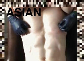 asiatique, masturbation, ejaculation-sur-le-corps, énorme-bite, bdsm, ejaculation, fétiche, bondage, musclé, lait