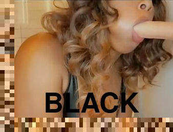 Black girl sucking and fucking big white dildo cock