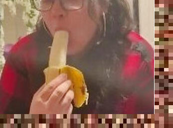 Practicing on a banana wishing it was you