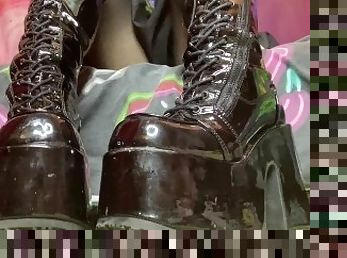 amateur, ados, pieds, point-de-vue, ejaculation, britannique, solo, bottes, femme-dominatrice