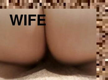 Wife rides husband reverse cowgirl