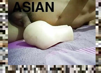 Gay man tries fake pussy fucking