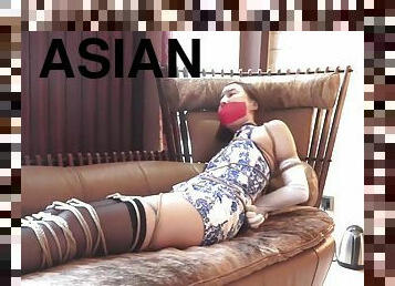 asiatisk, japans, bdsm, strømper, fetish, solo, bondage, brunette