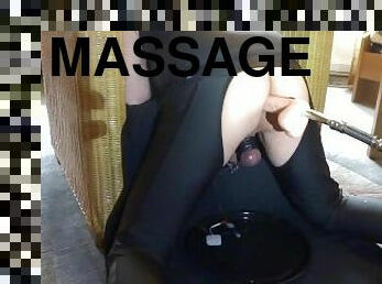 Prostate massage with fuck machine and cock e-stim - cum milking