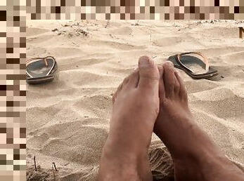 THICK WHITE CUM - PUBLIC NUDIST BEACH - CUM FEET SOCKS SERIES - MANLYFOOT ???? ????EPISODE 1