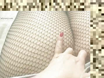 Joi and a cum countdown as you look at my short skirt, fishnets, and pussy!