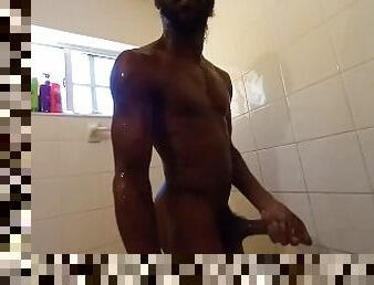 Jerking this monster cock in the shower any body want to help