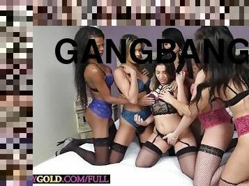 Latina trannies gangbang a big ass female and double penetrate her too