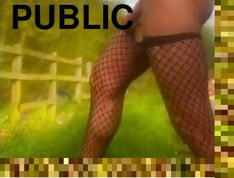 Piss outside in fishnet holdups