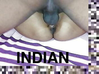 Indian maid having loving sex with boss and sliding her garter belt down her wet cunt