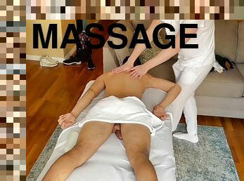 Hang twink receives his first massage with a happy ending