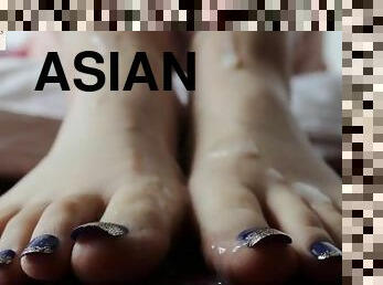 asiatisk, cumshot, japansk, fötter, sprut, fetisch, kinesisk, koreansk, tår