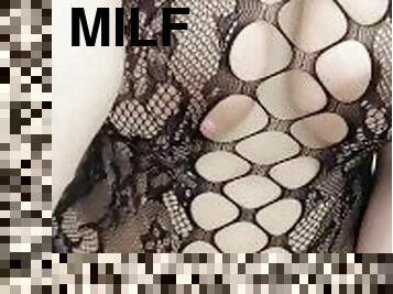 Fucking my dildo in fishnets