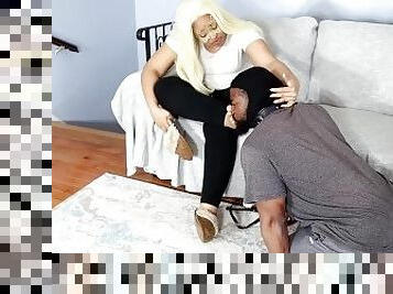 Preview-Demanding Ebony Goddess Slaps and Humiliates Footslave Foot smothering His Face With Her Ext