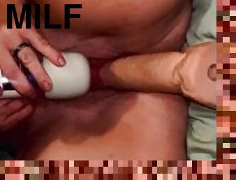 Milf cums hard training for gangbang with Dildos, 10 inch dildo