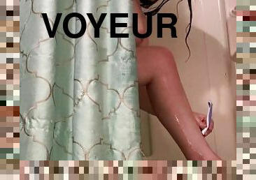 baignade, mamelons, amateur, cam, belle-femme-ronde, espion, voyeur, joufflue, pieds, point-de-vue