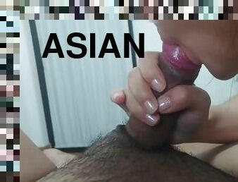 asiatisk, gammel, skolejente, student, kone, amatør, blowjob, cumshot, hjemmelaget, handjob