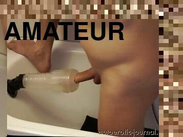 masturbation, amateur, ejaculation-sur-le-corps, jouet, solo, rasé