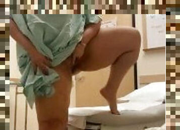 BBW Asian Milf gets pussy ready for pap smear while waiting for the doctor to come back