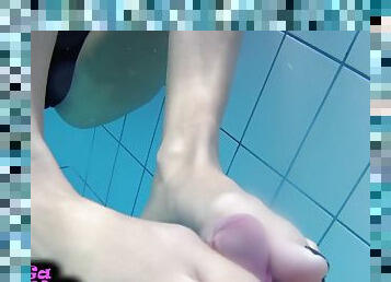 Really Hot Footjob In Public Pool And Footplay Milf