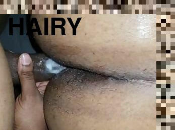 traseiros, peluda, orgasmo, cona-pussy, amador, ébona, pénis-grande, penetração-de-braço, bbw, pov