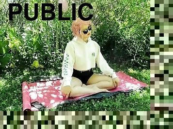 First time exhibitionist ???? Nip Slip doing yoga in a public park