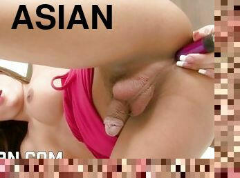 asiatisk, onani, anal, udløsning, legetøj, ladyboy, thailænder, sperm, 18-årige, dildo