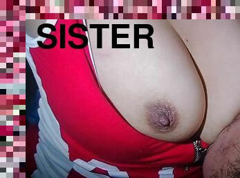 The Stepbrother With A Huge Cock Will Fuck The Stepsisters Tits