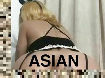 asiatique, cul, masturbation, giclée, amateur, anal, ejaculation-sur-le-corps, branlette, doigtage, ladyboy
