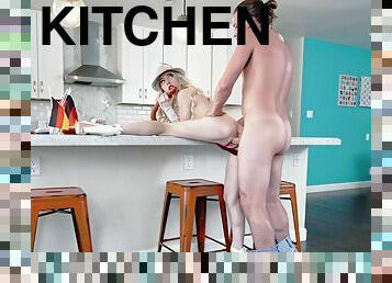 Kenzie Reeves sucks hard prick and gets boned in the kitchen