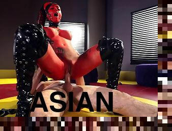 Red-skinned alien with big tits gets fucked in various positions