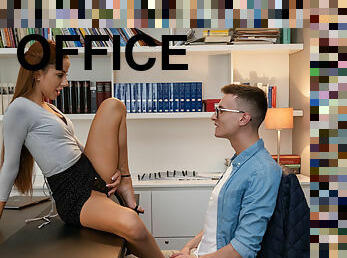 Redhead office slut Vanna Bardot gets fucked by her colleague