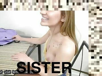 Cumshot nerdy stepsister gives a helping hand