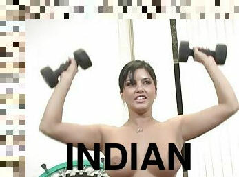 pantat, payudara-besar, hindu, seorang-diri, ruang-olahraga, berambut-cokelat, latihan