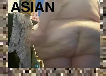 asiatique, baignade, gros-nichons, grosse, énorme, amateur, milf, belle-femme-ronde, fétiche, douche