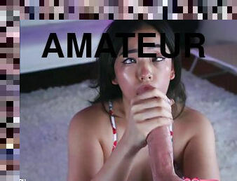 Teen Camgirl - Amateur Asian sucking dildo toy in POV blowjob video