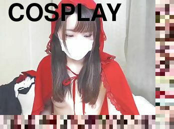 Little red riding hood cosplay twinte beautiful girl opens anal and pussy and masturbates